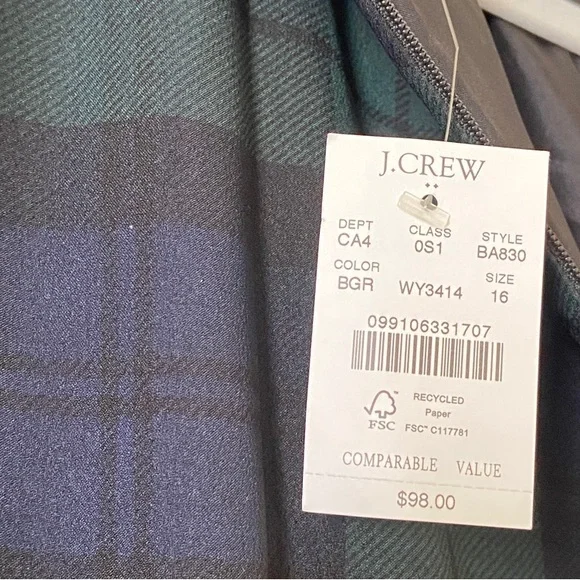 J. Crew Plaid Long Sleeve Dress - Green and Blue - Picture 3 of 5